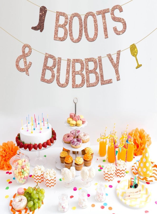 INNORU Boots & Bubbly Banner, Bride to Be Bridal Shower Party Hanging Bunting, Wedding Engagement Bachelorette Party Decoration Supplies Banner, Rose Gold Glitter - Image 4
