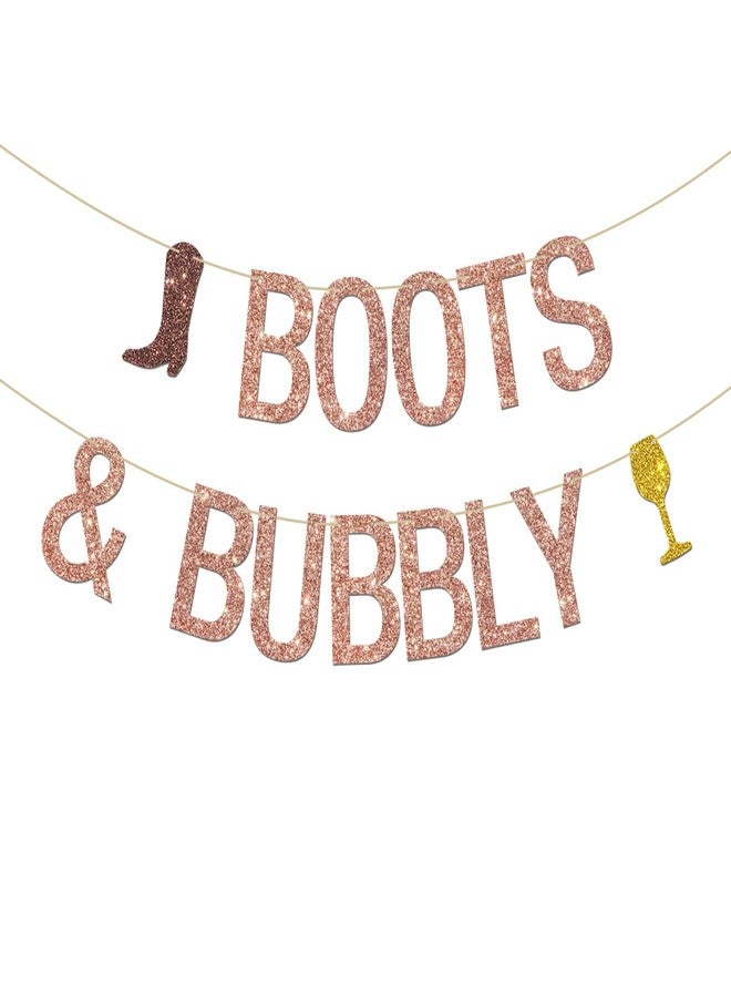 INNORU Boots & Bubbly Banner, Bride to Be Bridal Shower Party Hanging Bunting, Wedding Engagement Bachelorette Party Decoration Supplies Banner, Rose Gold Glitter - Image 1
