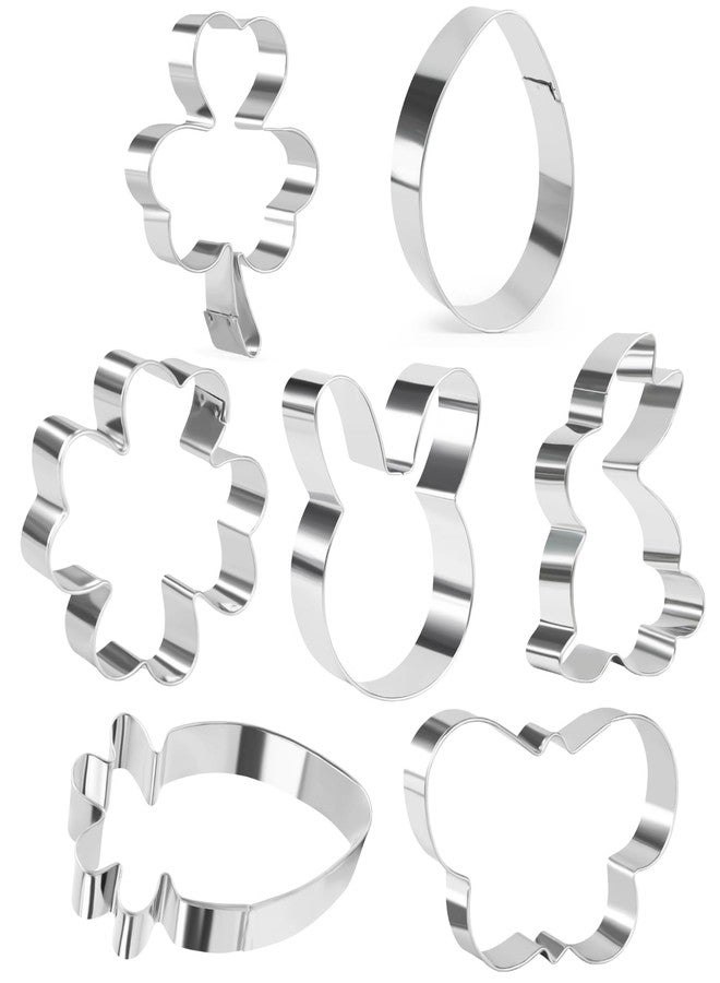 KAISHANE Easter Shamrock Cookie Cutter Set,7 Pieces Stainless Steel Biscuit Cutters, Egg,Butterfly,Bunny face,Bunny,Carrot,Flower, Shamrock, for DIY Baking - Image 1