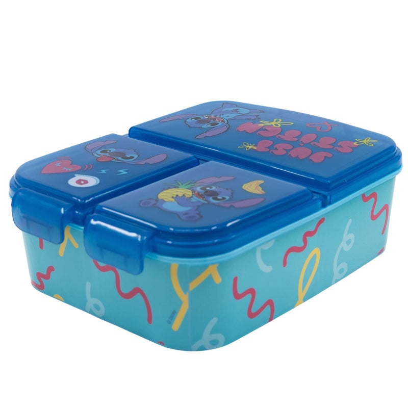 STOR Stitch Kids Childrens Multi Compartment Rectangular School Travel Lunch Food Box Sandwich Bento Container BPA Free Blue