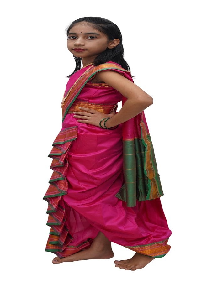 LUSTER Girl's Belgaon Silk Nauwari Saree (3-4 Years, Pink) - Image 5