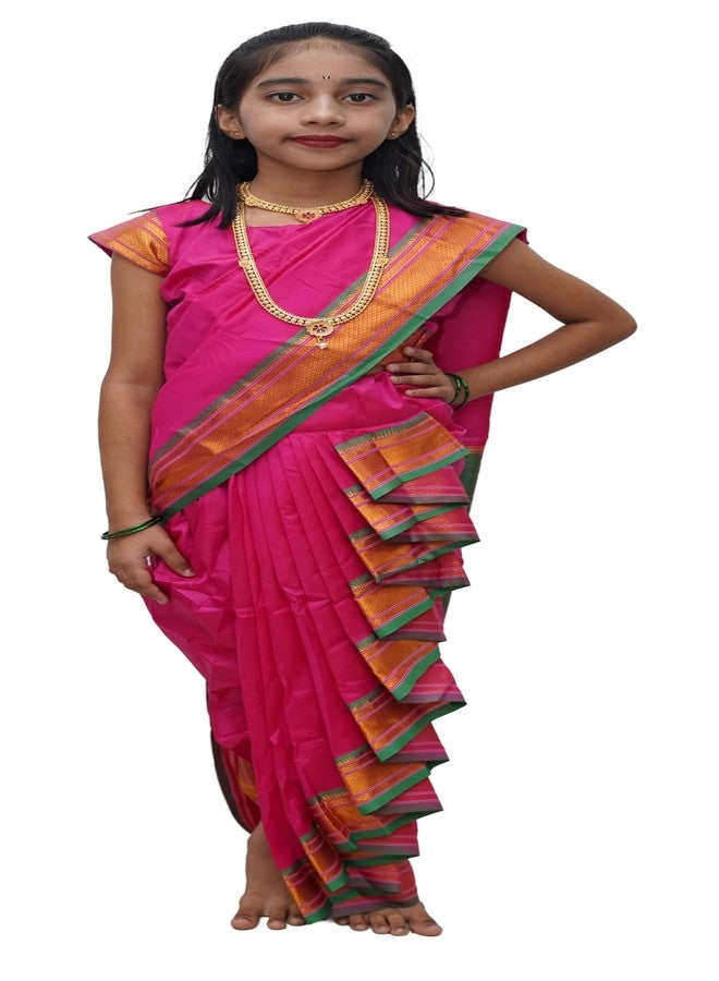 LUSTER Girl's Belgaon Silk Nauwari Saree (3-4 Years, Pink) - Image 1
