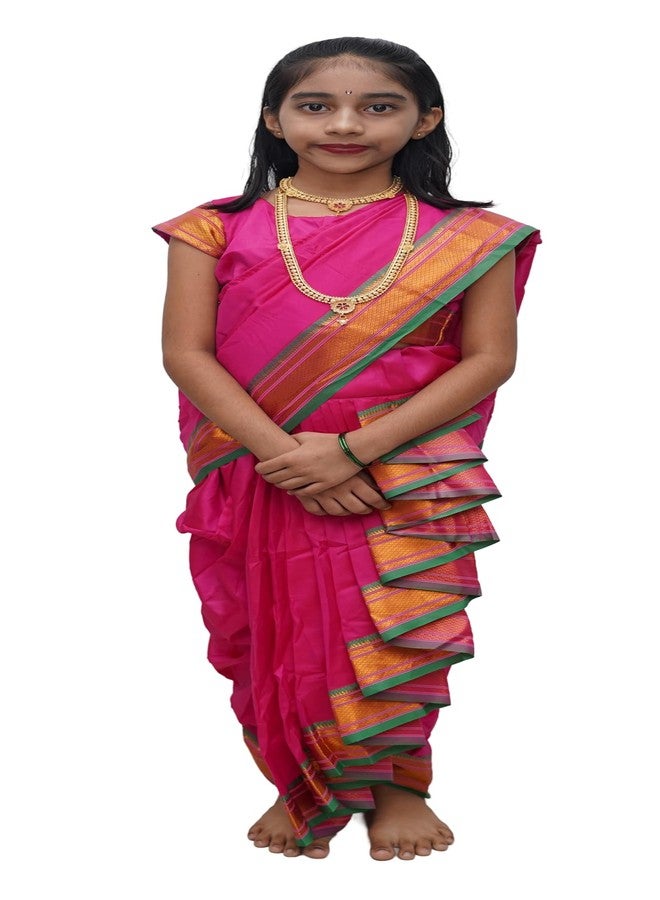 LUSTER Girl's Belgaon Silk Nauwari Saree (3-4 Years, Pink) - Image 3