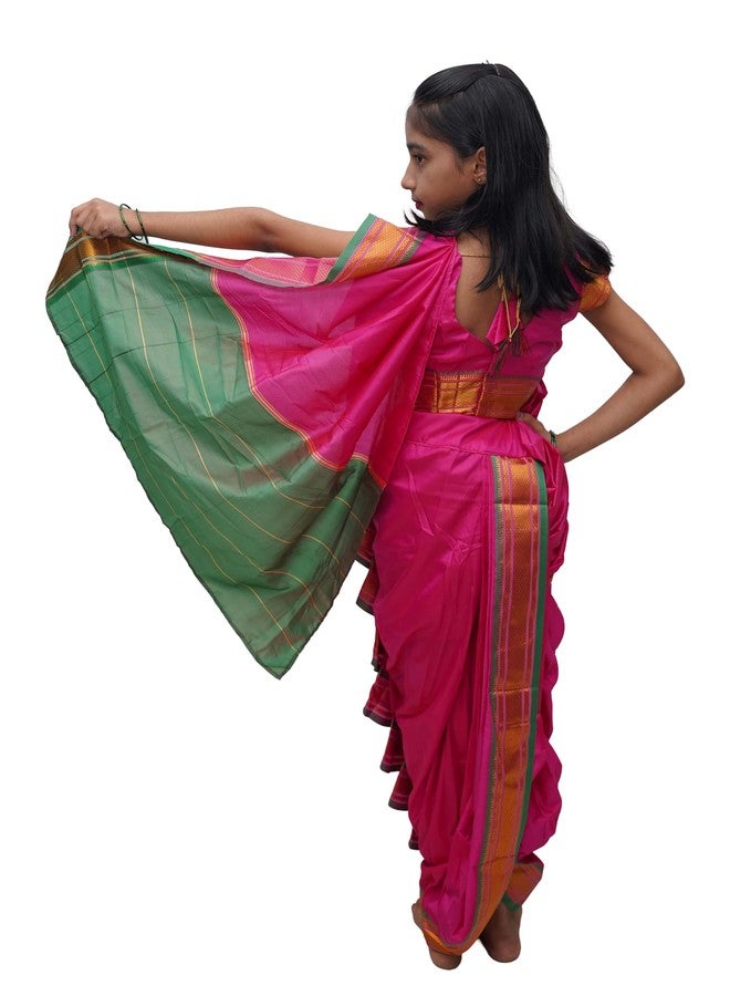 LUSTER Girl's Belgaon Silk Nauwari Saree (3-4 Years, Pink) - Image 2