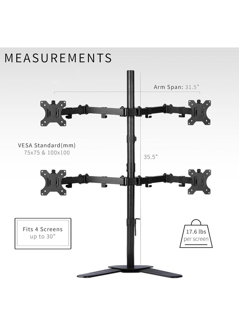 YOUWE7 حامل شاشة مكتبي YOUWE7 رباعي مع قاعدة شديدة التحمل، حامل شاشة مكتبي من 10 إلى 27 بوصة، حامل قابل للتعديل بالكامل مع إمالة وتدوير، يحمل 4 شاشات بحد أقصى VESA 100 × 100 و75 × 75 - Image 5