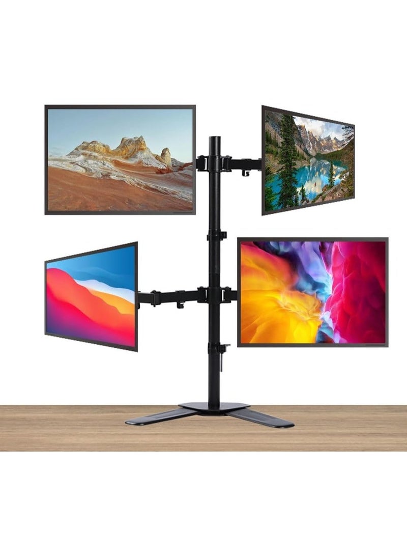 YOUWE7 حامل شاشة مكتبي YOUWE7 رباعي مع قاعدة شديدة التحمل، حامل شاشة مكتبي من 10 إلى 27 بوصة، حامل قابل للتعديل بالكامل مع إمالة وتدوير، يحمل 4 شاشات بحد أقصى VESA 100 × 100 و75 × 75 - Image 1