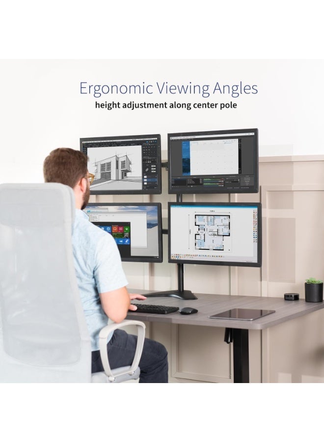 YOUWE7 حامل شاشة مكتبي YOUWE7 رباعي مع قاعدة شديدة التحمل، حامل شاشة مكتبي من 10 إلى 27 بوصة، حامل قابل للتعديل بالكامل مع إمالة وتدوير، يحمل 4 شاشات بحد أقصى VESA 100 × 100 و75 × 75 - Image 3