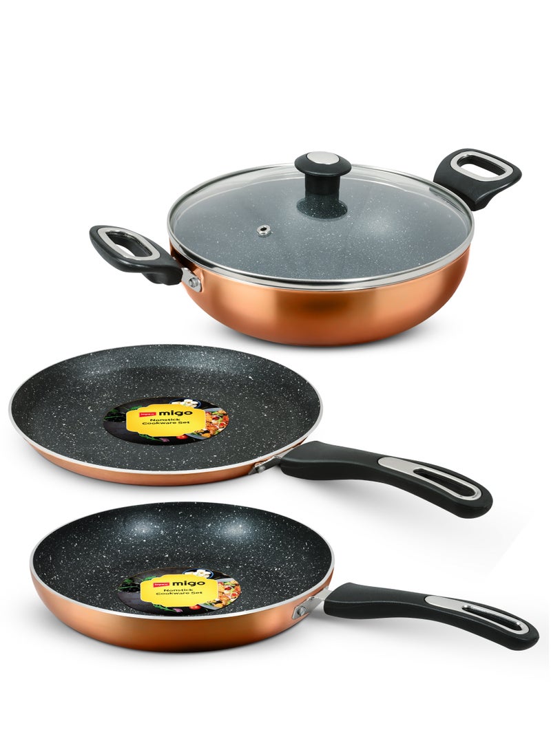Impex 4-Piece Non Stick Aluminium Cookware Set | 5-Layer Granite Coating |Heatproof Handles & Anti-Skid Glass Lid| Quick Heating Induction Base | PFOA-Free | Heat Resistant Exterior Paint  - Image 1