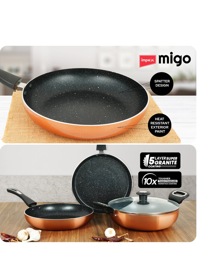 Impex 4-Piece Non Stick Aluminium Cookware Set | 5-Layer Granite Coating |Heatproof Handles & Anti-Skid Glass Lid| Quick Heating Induction Base | PFOA-Free | Heat Resistant Exterior Paint  - Image 4