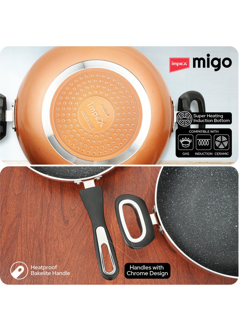 Impex 4-Piece Non Stick Aluminium Cookware Set | 5-Layer Granite Coating |Heatproof Handles & Anti-Skid Glass Lid| Quick Heating Induction Base | PFOA-Free | Heat Resistant Exterior Paint  - Image 5