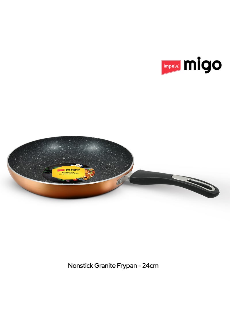 4-Piece Non Stick Aluminium Cookware Set | 5-Layer Granite Coating |Heatproof Handles & Anti-Skid Glass Lid| Quick Heating Induction Base | PFOA-Free | Heat Resistant Exterior Paint