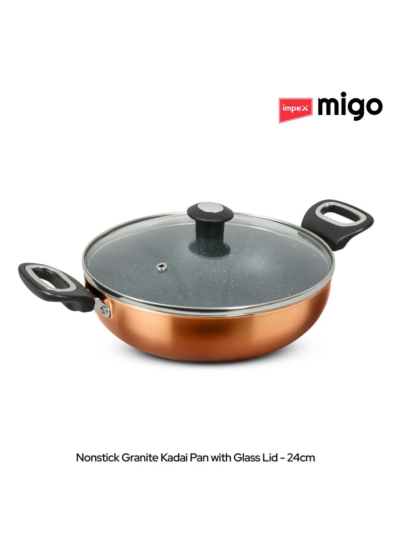 4-Piece Non Stick Aluminium Cookware Set | 5-Layer Granite Coating |Heatproof Handles & Anti-Skid Glass Lid| Quick Heating Induction Base | PFOA-Free | Heat Resistant Exterior Paint