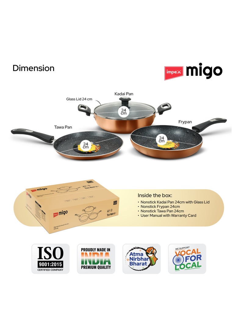 4-Piece Non Stick Aluminium Cookware Set | 5-Layer Granite Coating |Heatproof Handles & Anti-Skid Glass Lid| Quick Heating Induction Base | PFOA-Free | Heat Resistant Exterior Paint