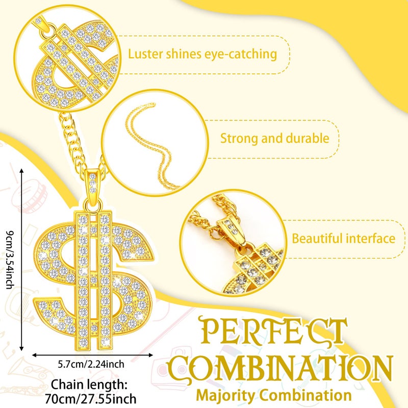 Tatuo 2 Pieces Dollar Sign Necklaces Halloween Plated Chain for Men Hip Hop Dollar Sign Chain for Men(Blonde,Trendy Style) - Image 2