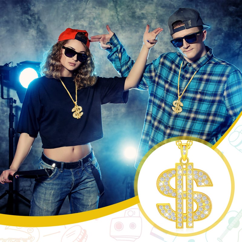Tatuo 2 Pieces Dollar Sign Necklaces Halloween Plated Chain for Men Hip Hop Dollar Sign Chain for Men(Blonde,Trendy Style) - Image 5