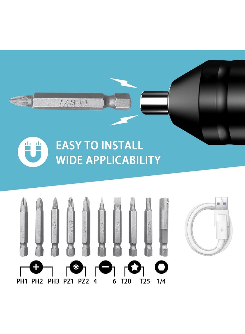 Arabest Cordless Rechargeable Screwdriver, 1200mAh 3.7V Cordless Screwdriver Rechargeable, with 10 Magnetic Bits Electric Screwdriver Sets, Forward and Reverse Rotate (Standard) - Image 2