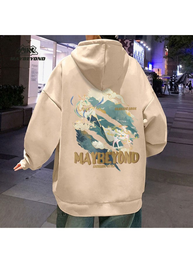 Maybeyond Men's Winter Hoodie Thickened Loose Fit Hong Kong Style Ma23 Wine Red Fleece Lined S - Image 4