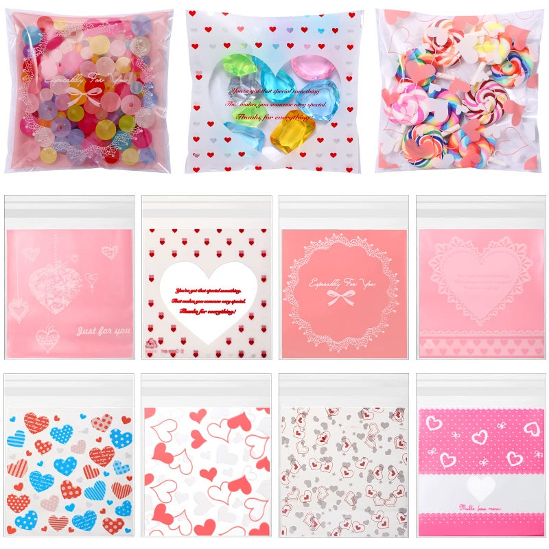 Fumete 400 Pcs Valentine's Day Cellophane Treat Bag Self Adhesive Clear Opp Plastic Resealable Bag 4x4 Inch for Candy Cookies Party Favors - Image 1