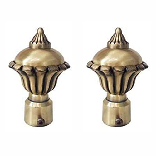 FERIO Antique Brass Alloy Zinc Round Curtain Finials and Curtain Brackets Beautiful for Window and Door Pack of 2 Pcs(1 Pair) - Image 1