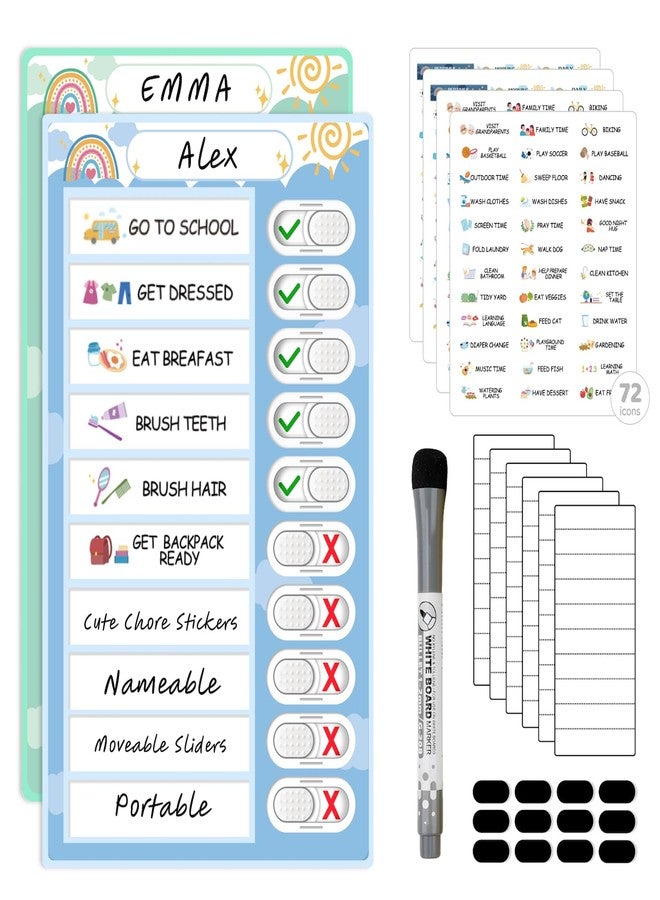 CustomMaster 2 in 1 Namable Chore Chart for Kids, Dry Erase Morning/Bedtime Routine Chart for Kids for Refrigerator, Magnetic Visual Schedule for Kids Toddlers to Do List Checklist for Multiple Kids - Image 1