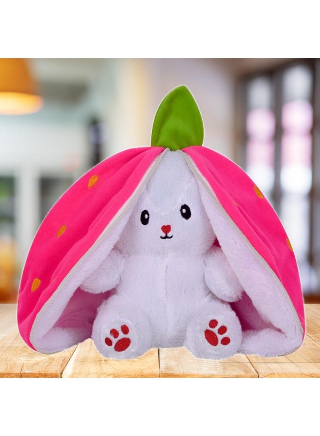 DIKANG Strawberry Bunny Plush Toys, Rabbit Soft Toys with Zipper, Strawberry Rabbit Soft Toys for Girls, Reversible Bunny Soft Toy, Cute Plushies Gift for Girls & Kids - Image 1