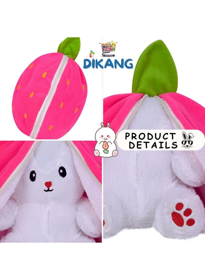 DIKANG Strawberry Bunny Plush Toys, Rabbit Soft Toys with Zipper, Strawberry Rabbit Soft Toys for Girls, Reversible Bunny Soft Toy, Cute Plushies Gift for Girls & Kids - Image 5