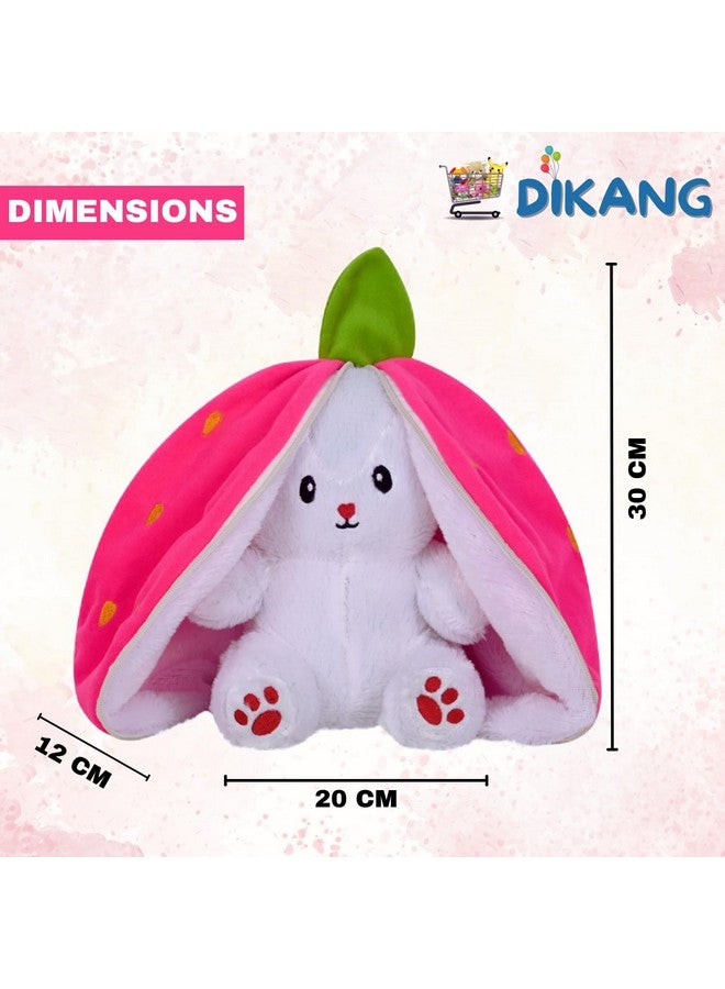 DIKANG Strawberry Bunny Plush Toys, Rabbit Soft Toys with Zipper, Strawberry Rabbit Soft Toys for Girls, Reversible Bunny Soft Toy, Cute Plushies Gift for Girls & Kids - Image 2