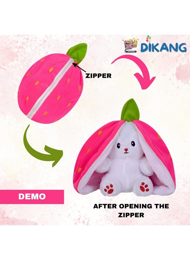DIKANG Strawberry Bunny Plush Toys, Rabbit Soft Toys with Zipper, Strawberry Rabbit Soft Toys for Girls, Reversible Bunny Soft Toy, Cute Plushies Gift for Girls & Kids - Image 3