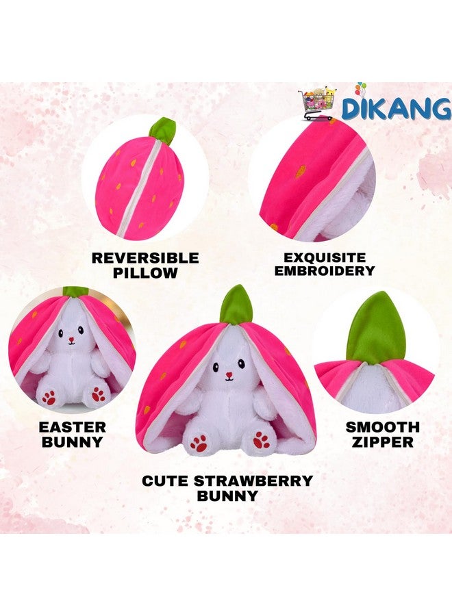 DIKANG Strawberry Bunny Plush Toys, Rabbit Soft Toys with Zipper, Strawberry Rabbit Soft Toys for Girls, Reversible Bunny Soft Toy, Cute Plushies Gift for Girls & Kids - Image 4