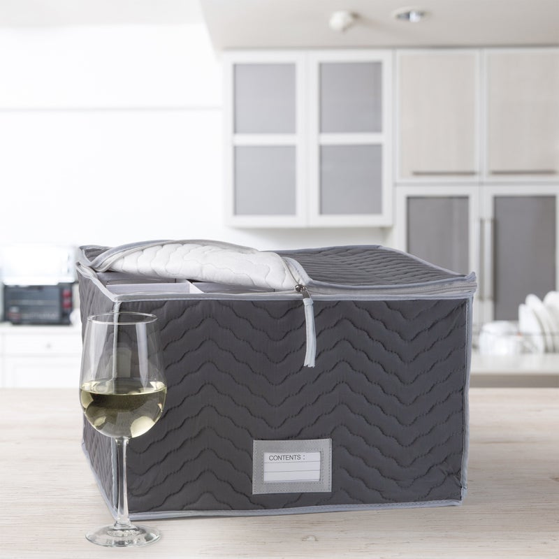 Richards Stemware Storage Chest -Deluxe Quilted Microfiber (Light Gray) (15.5" x 12.5 x 10) - Image 2
