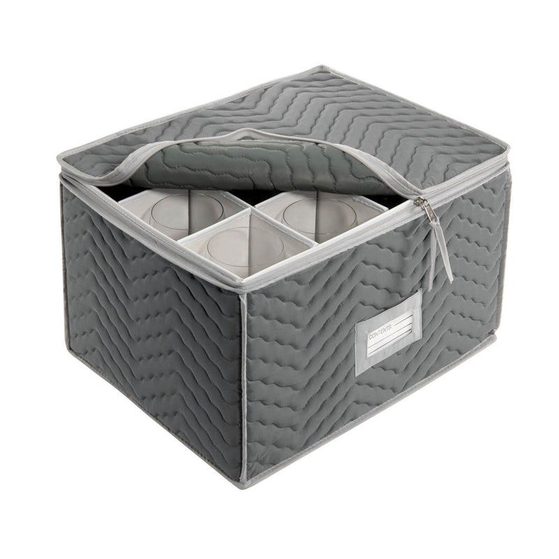Richards Stemware Storage Chest -Deluxe Quilted Microfiber (Light Gray) (15.5" x 12.5 x 10) - Image 1