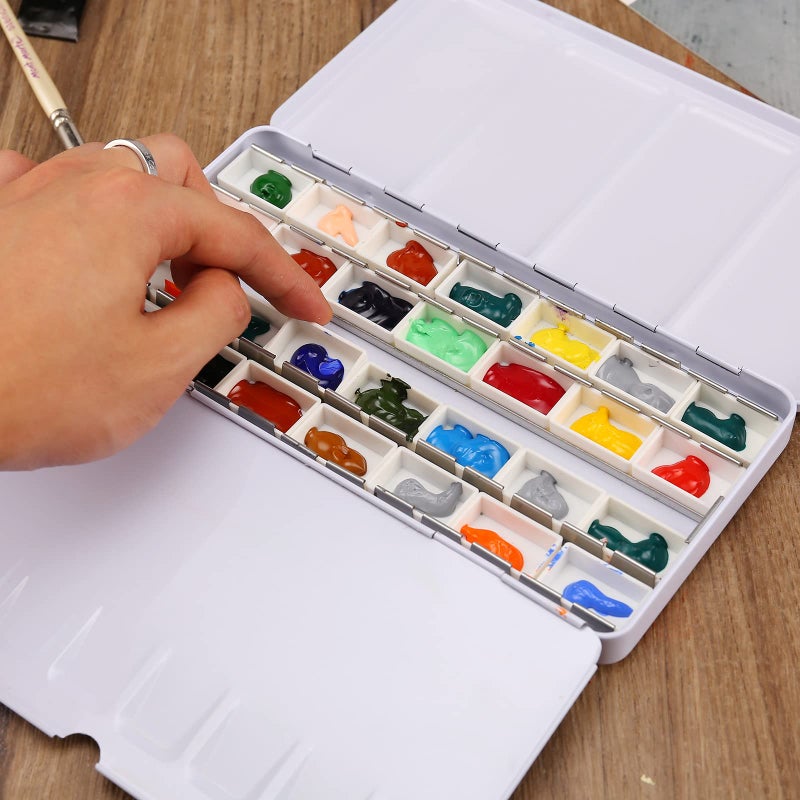 MYARTOOL لوحة ألوان مائية فارغة من MYARTOOL، صندوق علب ألوان مائية فارغ مع 12 وعاء فارغ، صينية ألوان مناسبة للرسم بالزيت، الأكريليك، والألوان المائية - Image 5