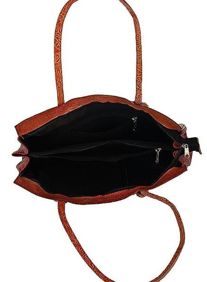 CLASSIQUE Shantiniketan Twin Royal Elephants Design Ethnic Block Printed Leather Indian Shoulder Bag - Image 5