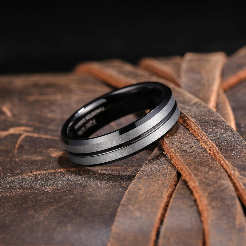 King Will Tungsten Carbide Wedding Band for Men Women-6/8/10mm Width Multicolor Available with Grooved Center Wedding Ring Suitable for Work, Gym Comfort Fit Size 4-16 - Image 3