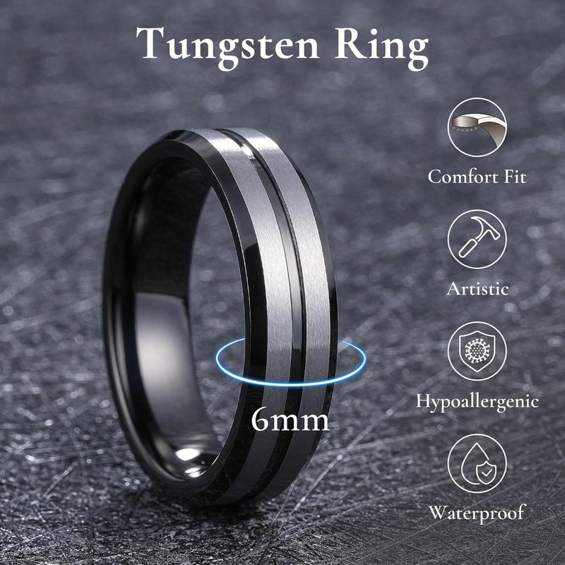 King Will Tungsten Carbide Wedding Band for Men Women-6/8/10mm Width Multicolor Available with Grooved Center Wedding Ring Suitable for Work, Gym Comfort Fit Size 4-16 - Image 2