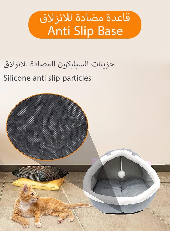 فينسوك سرير قطط على شكل كهف للحيوانات الأليفة مع قاعدة مضادة للانزلاق، 45 * 42 * 40 سم، مناسب لجميع القطط والكلاب الصغيرة، سرير للحيوانات الأليفة مع وسادة قابلة للإزالة والغسل، سرير ناعم مهدئ مع لعبة معلقة مثالي للقطط والجراء  - Image 5