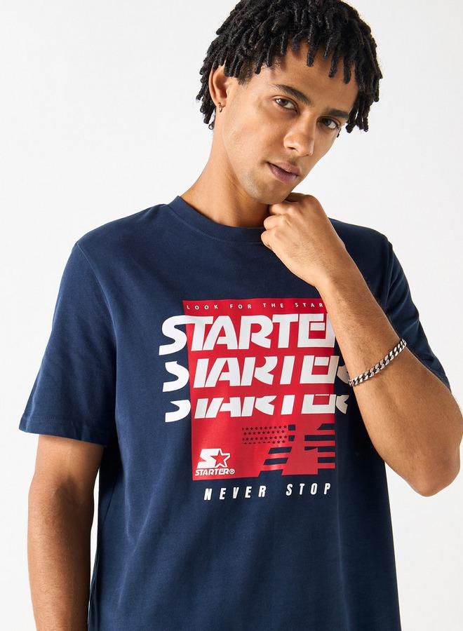 Starter Logo Print Crew Neck T-shirt with Short Sleeves - Image 1