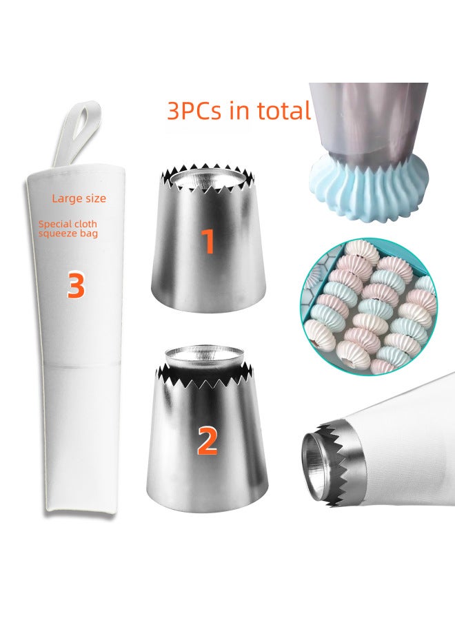 3PCs Suit Romeo Cookie Stainless Steel Pastry Nozzle Japanese Protein Sugar Biscuit Special Large Cloth Squeeze Bag-Specifications:2 Hollow Cookie Nozzle + Special Cloth Decorating Bag  - Image 1