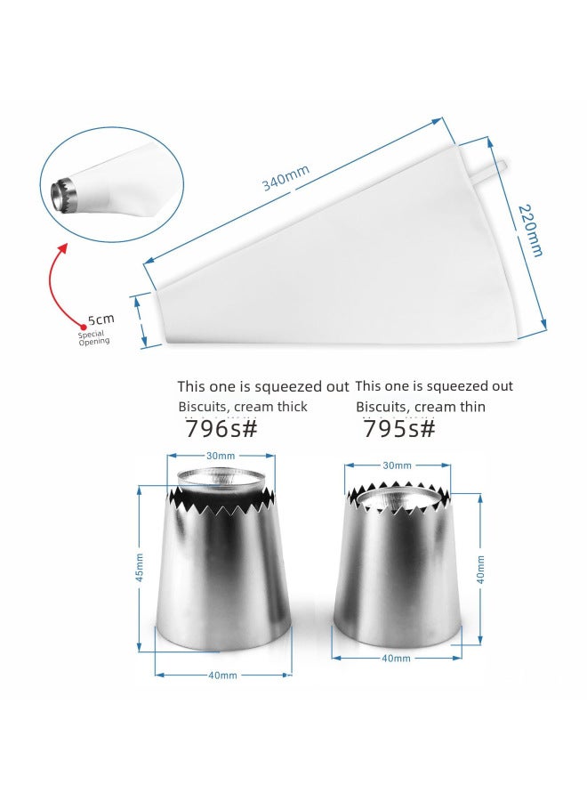 3PCs Suit Romeo Cookie Stainless Steel Pastry Nozzle Japanese Protein Sugar Biscuit Special Large Cloth Squeeze Bag-Specifications:2 Hollow Cookie Nozzle + Special Cloth Decorating Bag  - Image 2