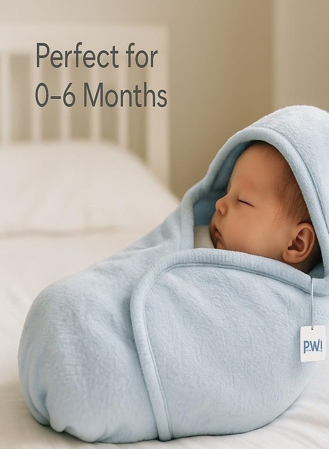 PWI Ultra Soft Baby Wrapper for 0-6 Months | Hooded Blanket | Lightweight & Breathable | Super Cozy Cloudy Fabric | 30x30 Inch (Blue-Brown) Pack of 2 - Image 3