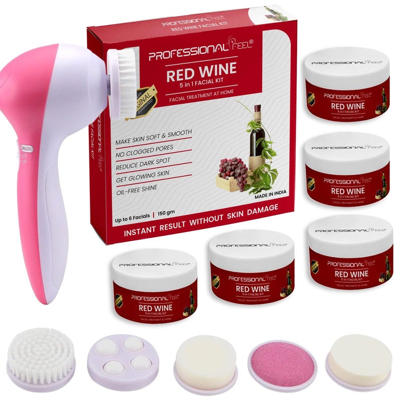 Professional Feel Herbal Red Wine Facial Kit With Face Massager Set of 5 150 gm - Image 1
