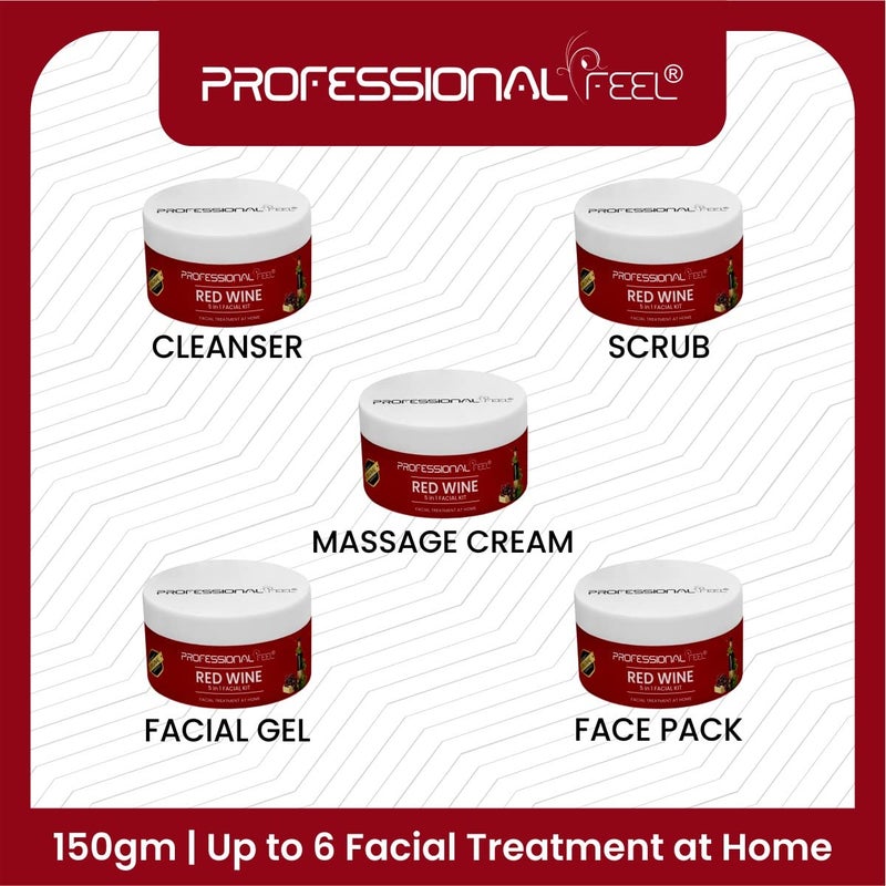 Professional Feel Herbal Red Wine Facial Kit With Face Massager Set of 5 150 gm - Image 3