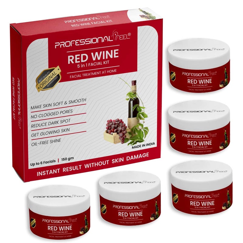 Professional Feel Herbal Red Wine Facial Kit With Face Massager Set of 5 150 gm - Image 5