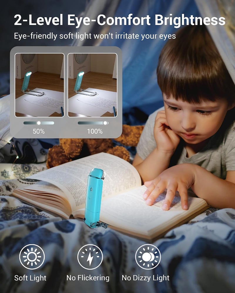 DEWENWILS USB Rechargeable Book Reading Light, Book Light Clip on for Reading in Bed, LED Eye Care Book Lamp for Kids, Bookworms, 2 Brightness Levels (Blue) - Image 2