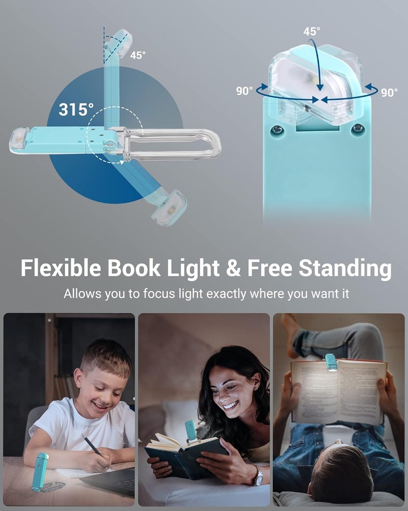 DEWENWILS USB Rechargeable Book Reading Light, Book Light Clip on for Reading in Bed, LED Eye Care Book Lamp for Kids, Bookworms, 2 Brightness Levels (Blue) - Image 4