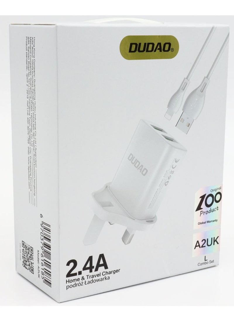 DUDAO Dudao A2UK 2.4A Home & Travel Charger | USB-A To Lightning Charging Cable  - Image 5