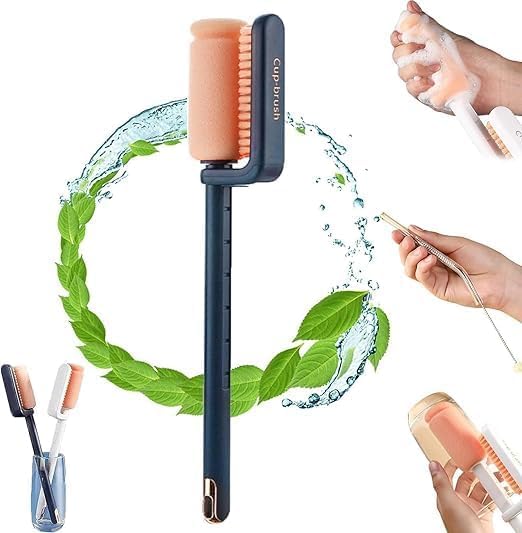 Ncry Dual Head Rotary Pot Brush 3 in 1 Multifunctional Double Sided Cleaning Drill Cup Brushes Hanging Retractable Brush Long Handle Double Sided Bottle Straw Brush Cleaning