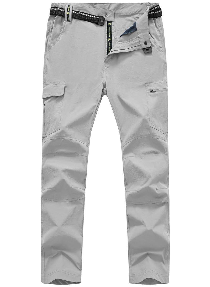 TBMPOY Mens Hiking Work Cargo Pants Lightweight Waterproof Quick Dry Outdoor Mountain Pant Summer Fishing Camping Light Grey L