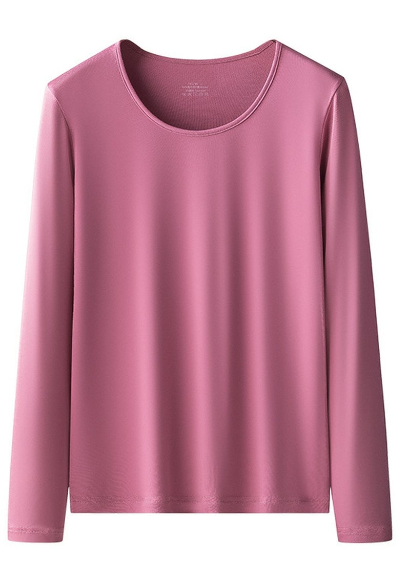 Loquat - Womens Solid Color Round-Neck Thin Thermal Underwear Shirt Cold Weather Base Layer,Long Sleeve T-Shirt Loungewear Plum Purple - Image 1