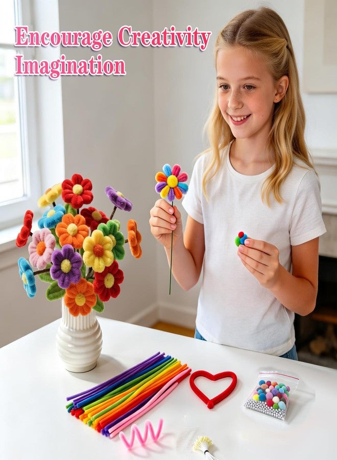 HANEVEAR 800Pcs Pipe Cleaners Craft, 16 Colors Pastel Pipe Cleaner Flower, Thick Chenille Pipe Cleaners Bulk with Floral Wires, Tape, Stamen, Ribbon & Video Tutorial, DIY Handmade Bouquet, Creative Gift - Image 3